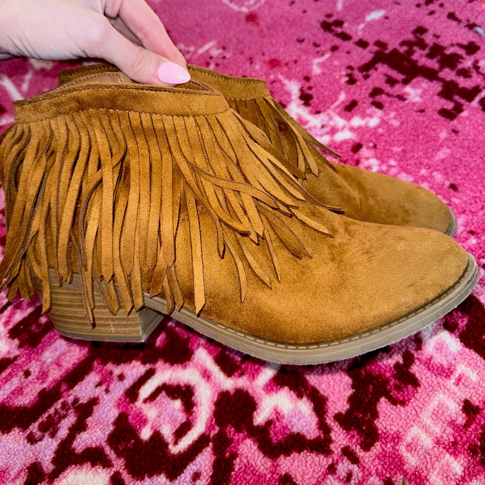 Fringed Tan Suede Ankle Boots